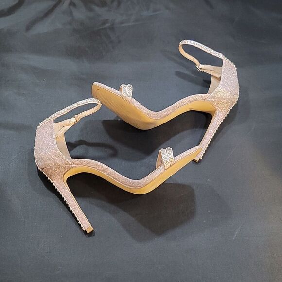 STEVE MADDEN WOMEN'S PINK GLITTER ANKLE STRAP RHINESTONE SQUARE TOE SANDAL - Picture 9 of 16